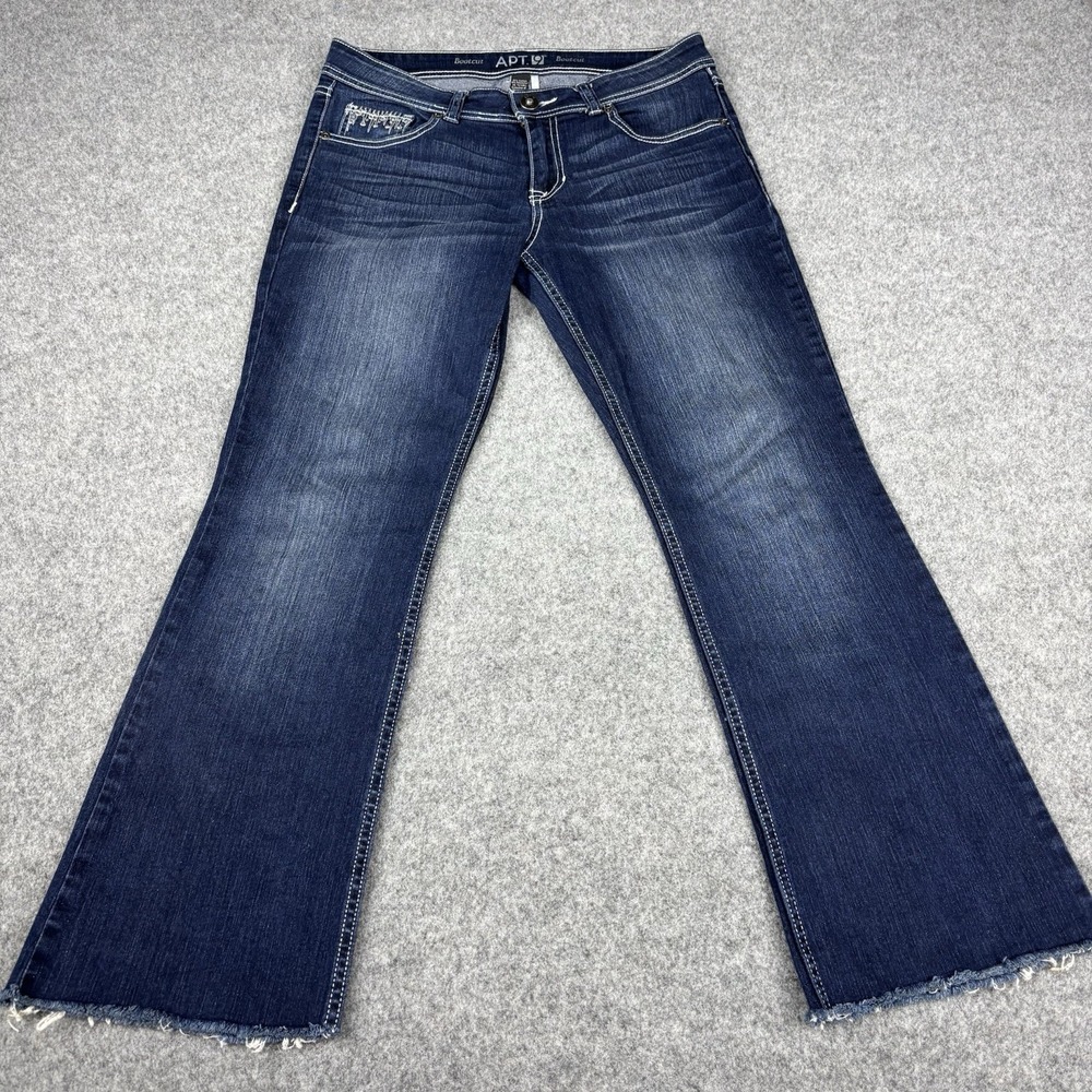 Apt 9 Jeans Women's 8 Bootcut Dark Wash Embellished Raw Hems Blue Denim Western
